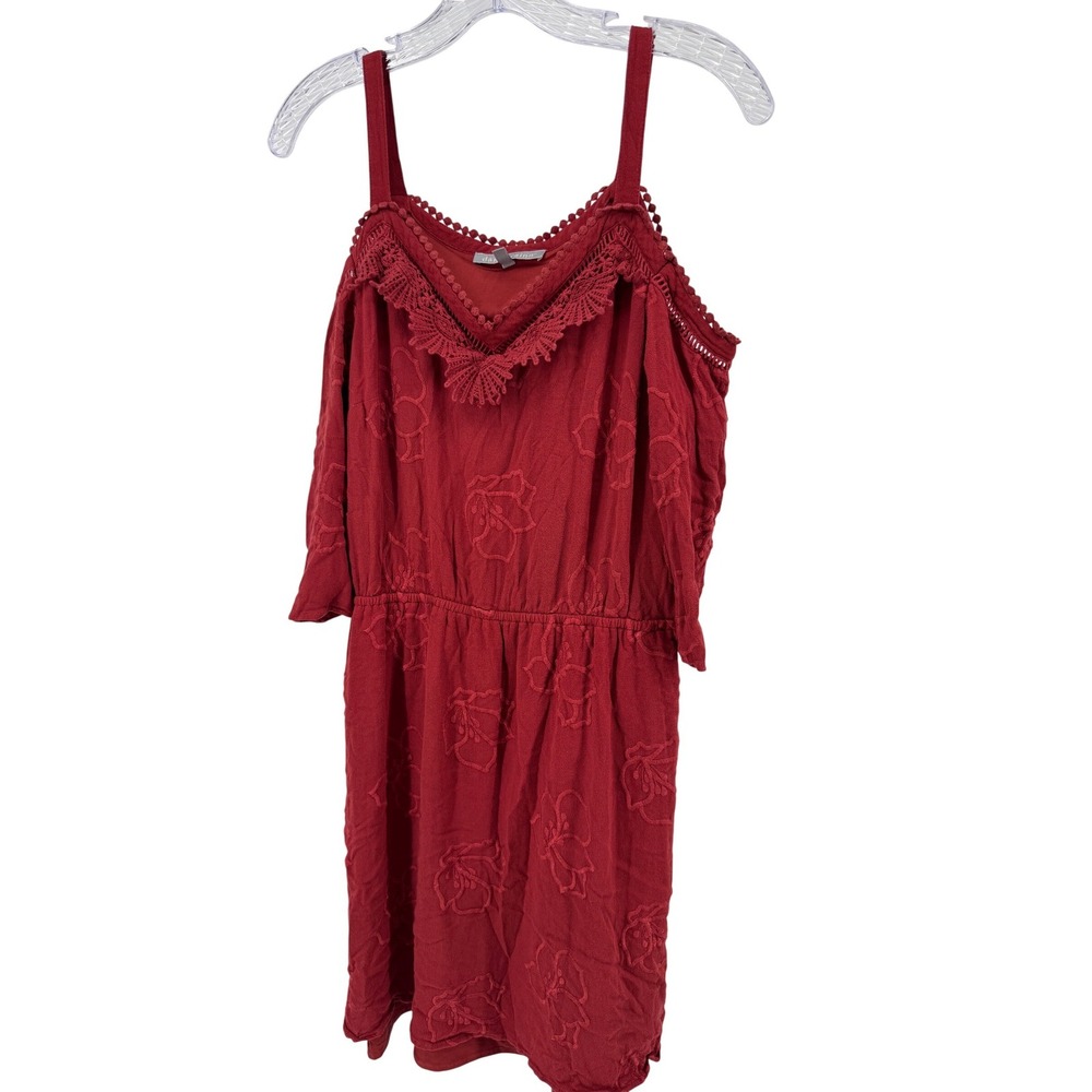 danielrainn red floral embroidered cold shoulder midi dress size M
